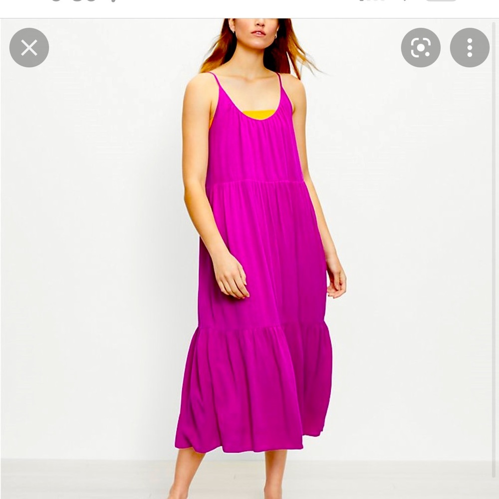 The Loft Bright Pink tiered maxi dress size Large